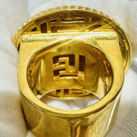 Balmain Antique Gold-Tone Brass Coin Ring Unisex Size M/ 7 NIB $595 - Picture 8 of 13
